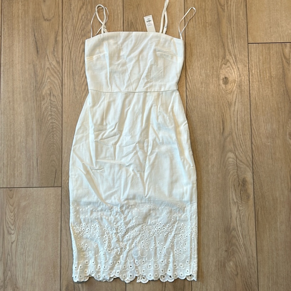 White Strappy Dress Lined with Crochet Hem Detail and Zipup Back